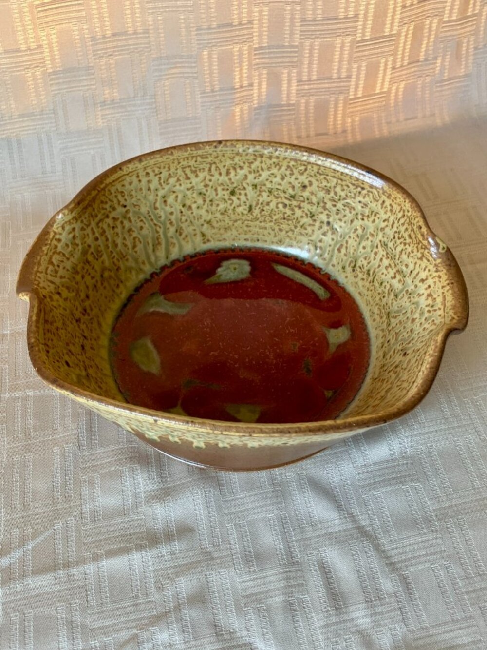 Paul Ray Studio Pottery Handled Serving Bowl Drip Glaze 9.5" Stoneware